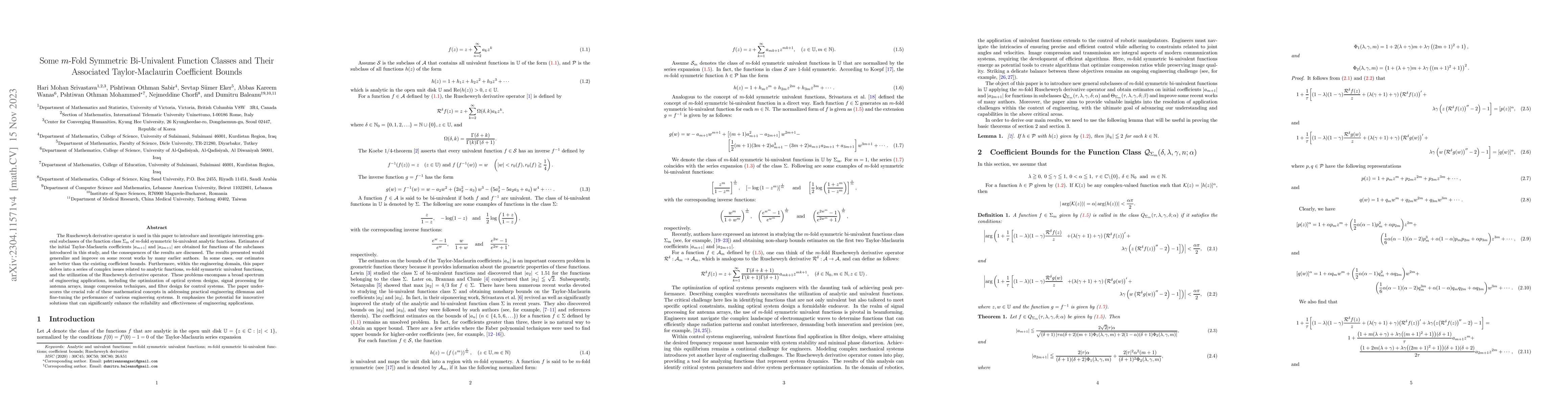 Thumbnail for Some $m$-Fold Symmetric Bi-Univalent Function Classes and Their
  Associated Taylor-Maclaurin Coefficient Bounds