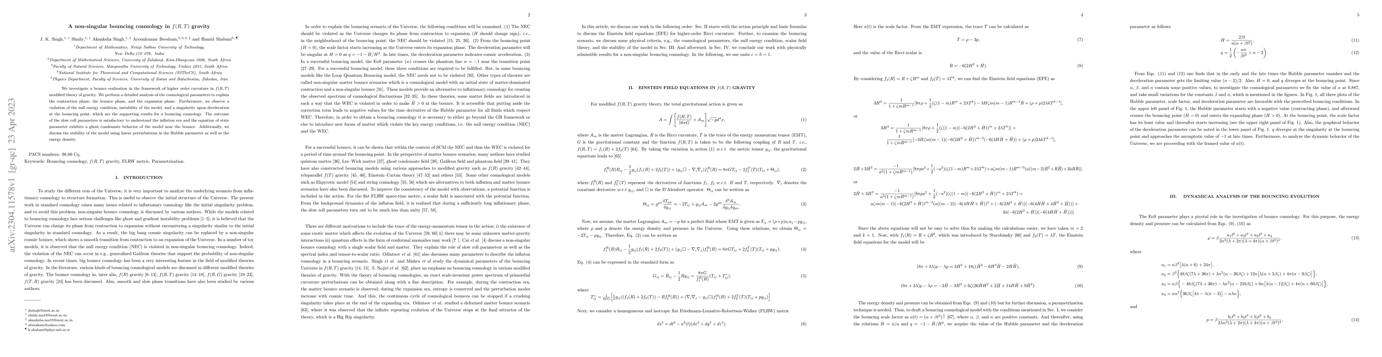 Thumbnail for A non-singular bouncing cosmology in $ f(R,T) $ gravity