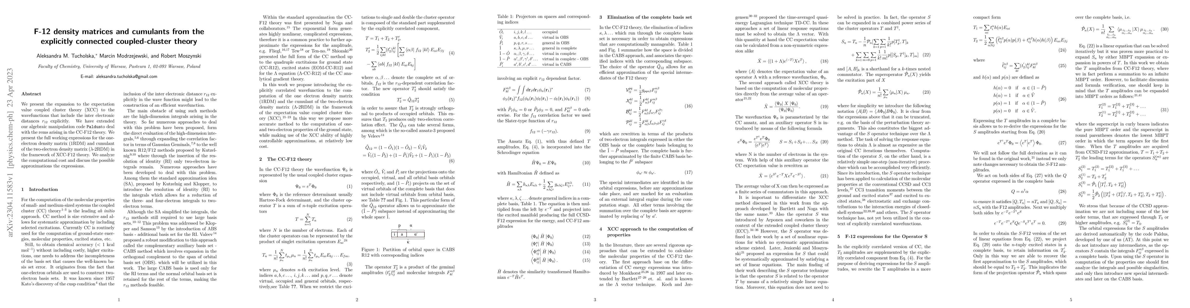 Thumbnail for F-12 density matrices and cumulants from the explicitly connected
  coupled-cluster theory