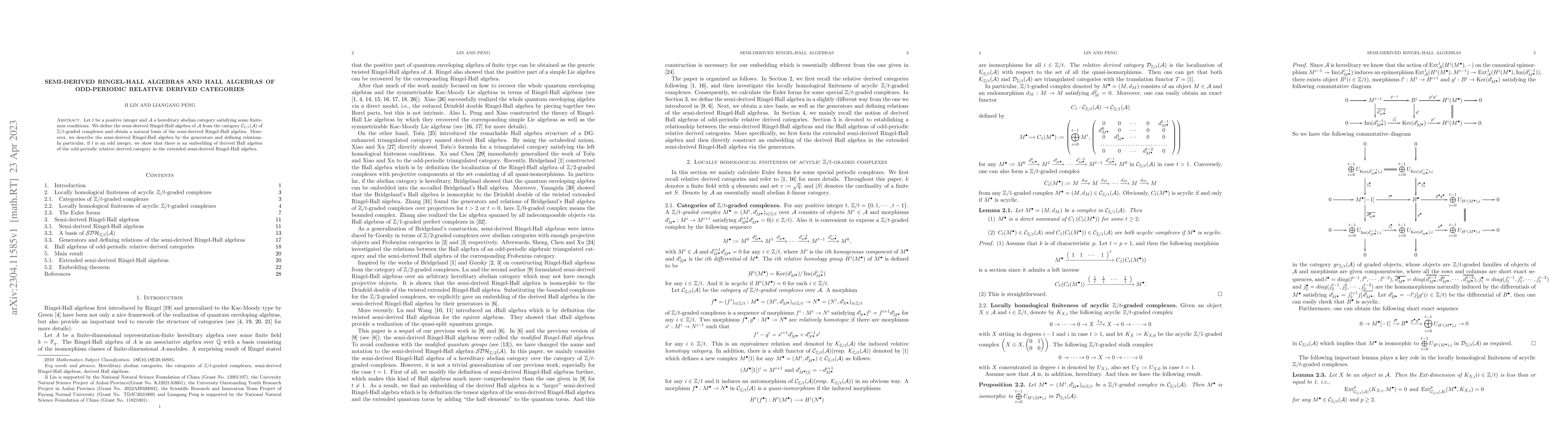 Thumbnail for Semi-derived Ringel-Hall algebras and Hall algebras of odd-periodic
  relative derived categories