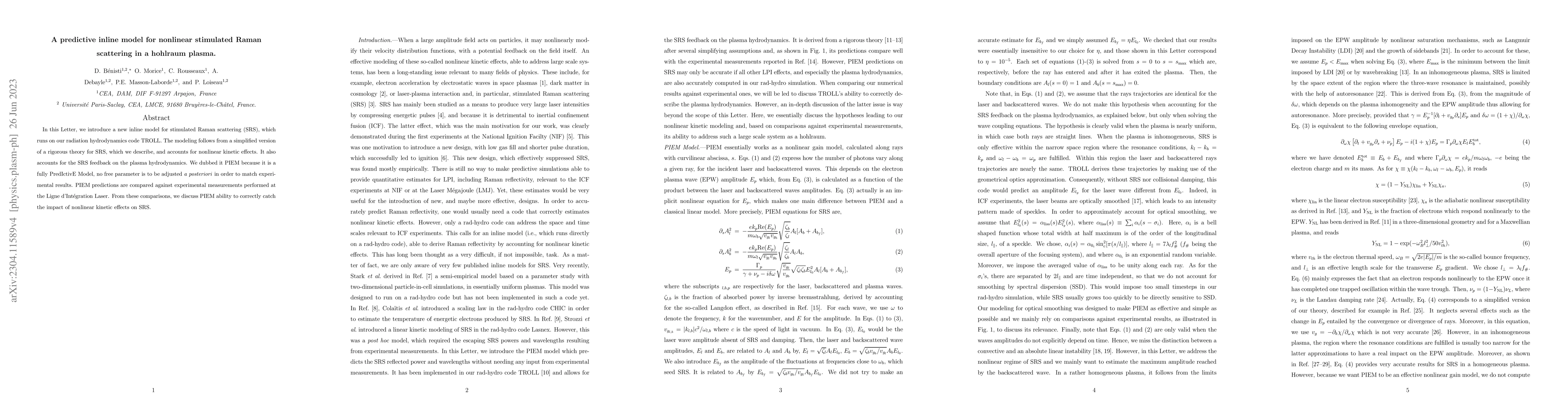 Thumbnail for A predictive inline model for nonlinear stimulated Raman scattering in a
  hohlraum plasma