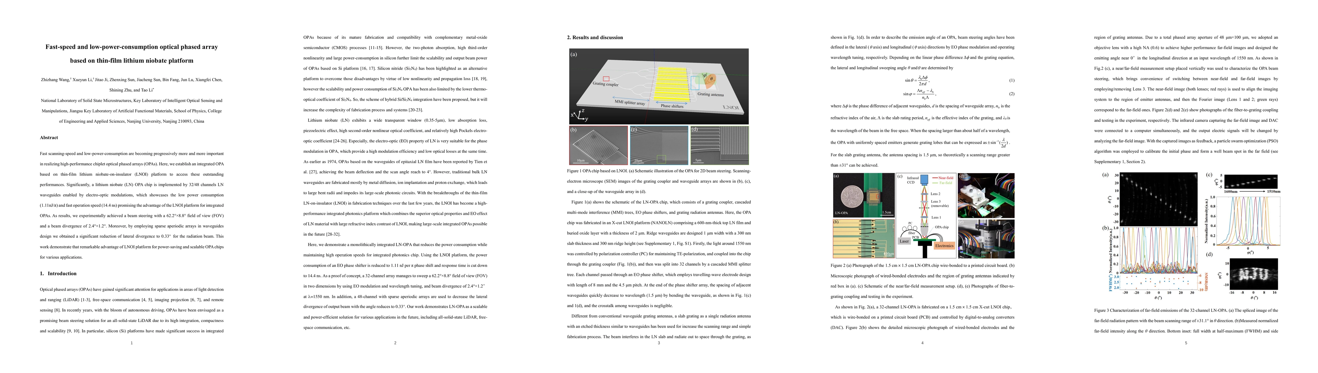 Thumbnail for Fast-speed and low-power-consumption optical phased array based on
  thin-film lithium niobate platform
