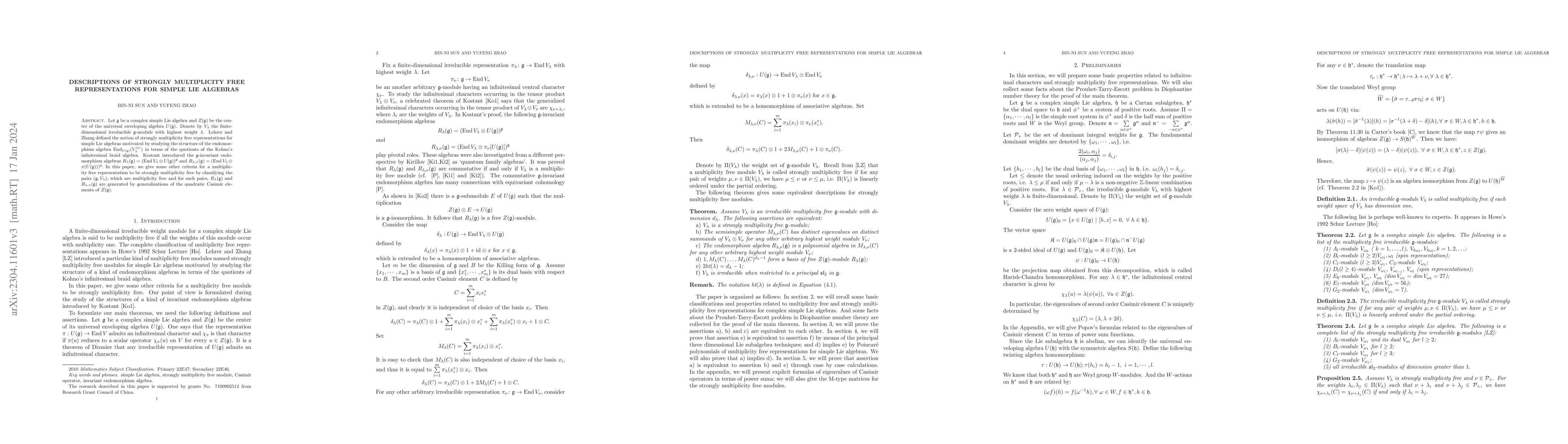 Thumbnail for Descriptions of strongly multiplicity free representations for simple
  Lie algebras