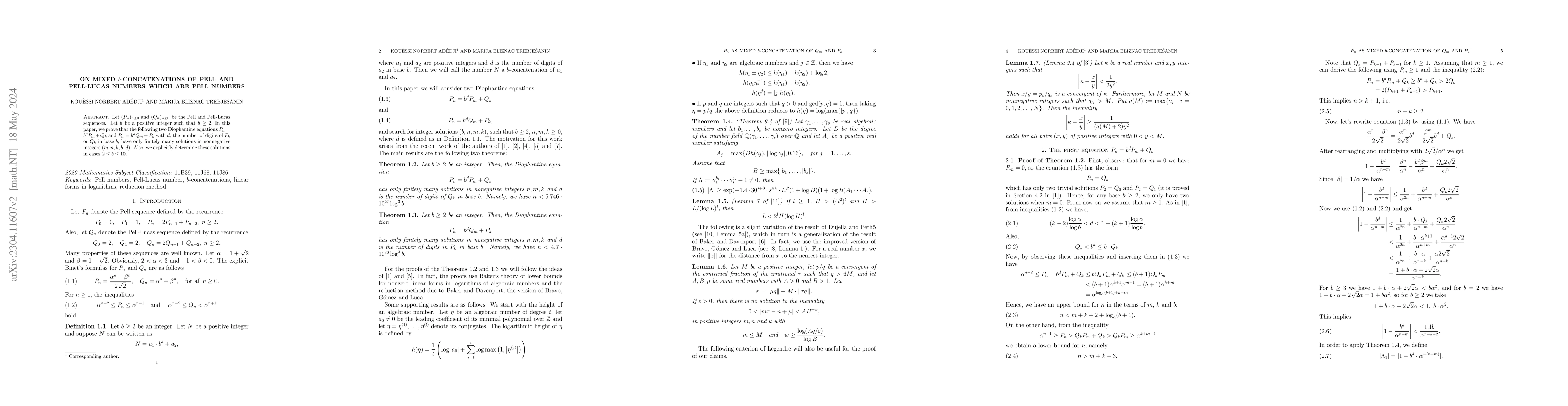 Thumbnail for On Mixed Concatenations of Pell and Pell-Lucas Numbers which are Pell
  Numbers
