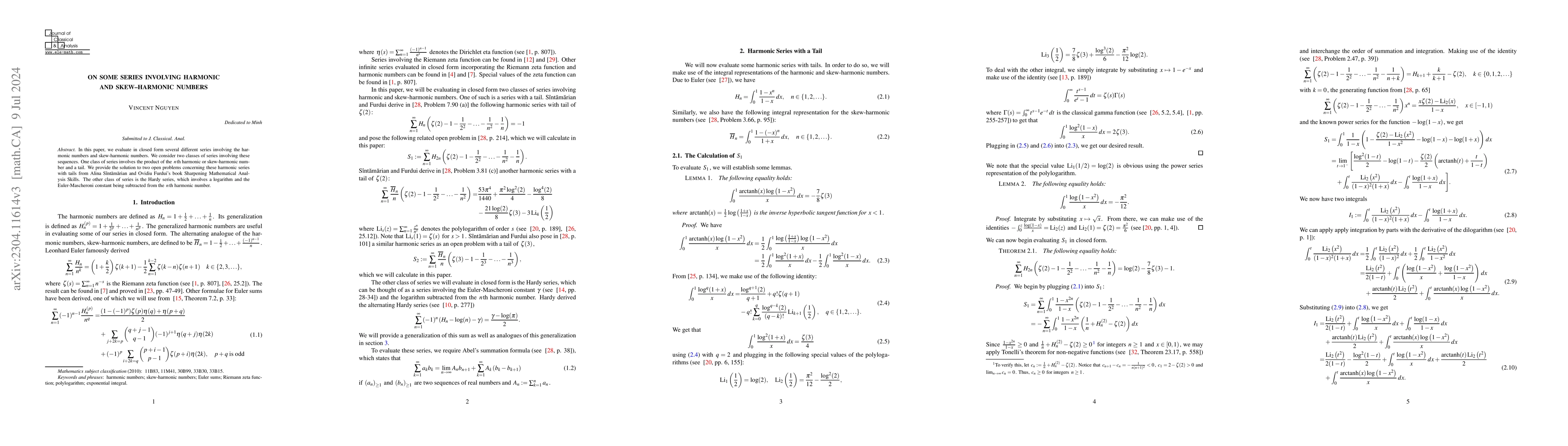 Thumbnail for On Some Series Involving Harmonic and Skew-Harmonic Numbers