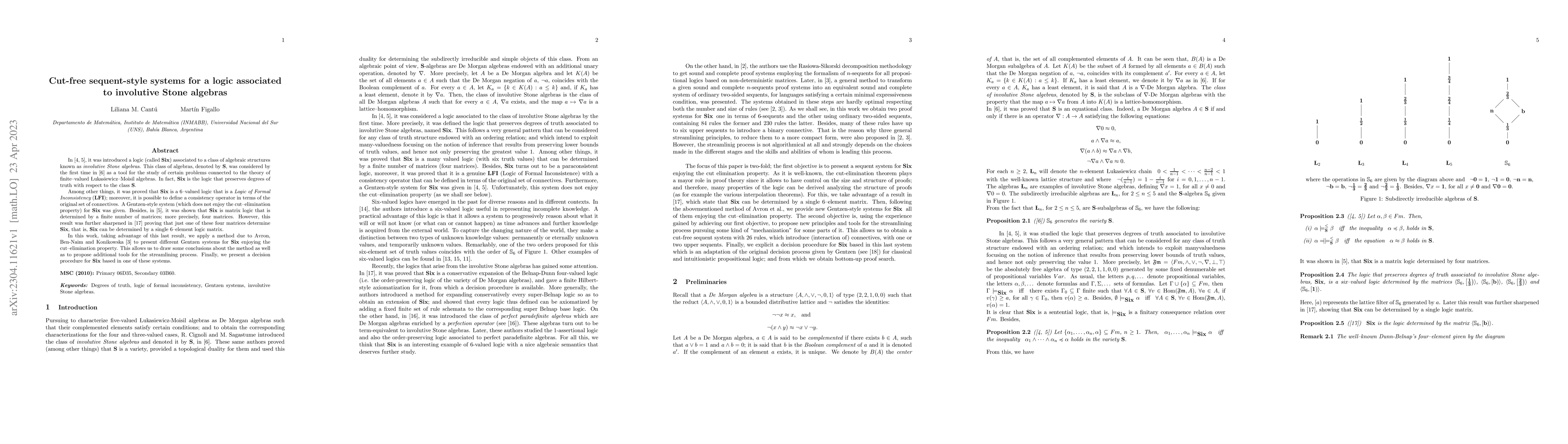 Thumbnail for Cut-free sequent-style systems for a logic associated to involutive
  Stone algebras