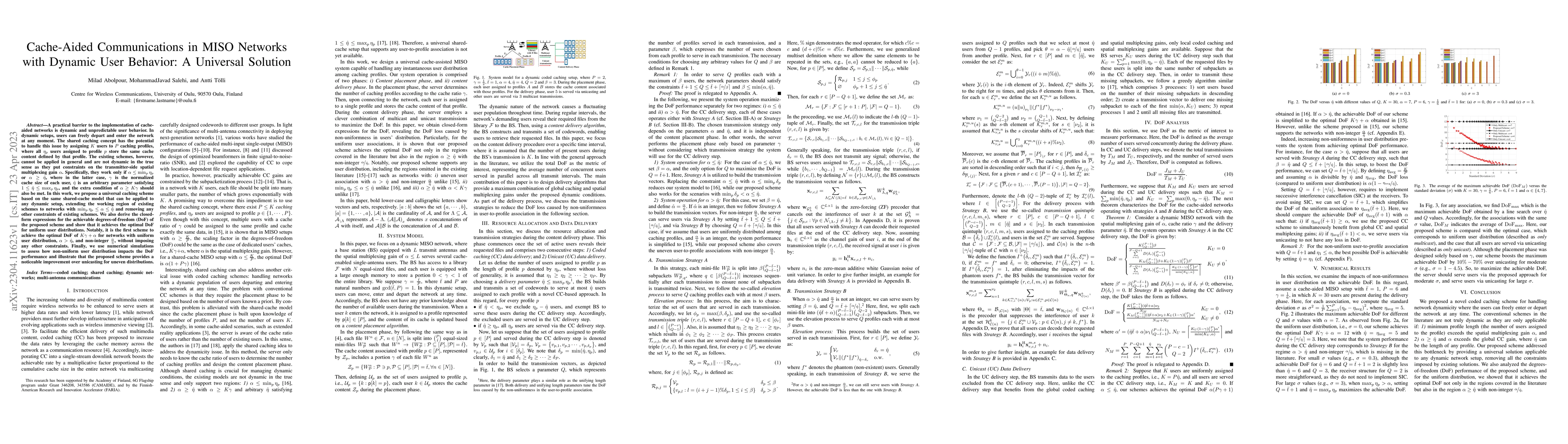 Thumbnail for Cache-Aided Communications in MISO Networks with Dynamic User Behavior:
  A Universal Solution
