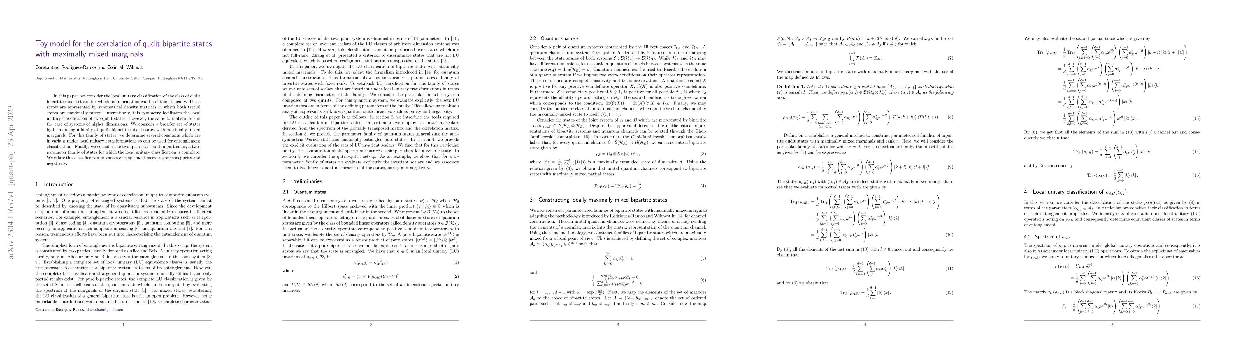 Thumbnail for Toy model for the correlation of qudit bipartite states with maximally
  mixed marginals