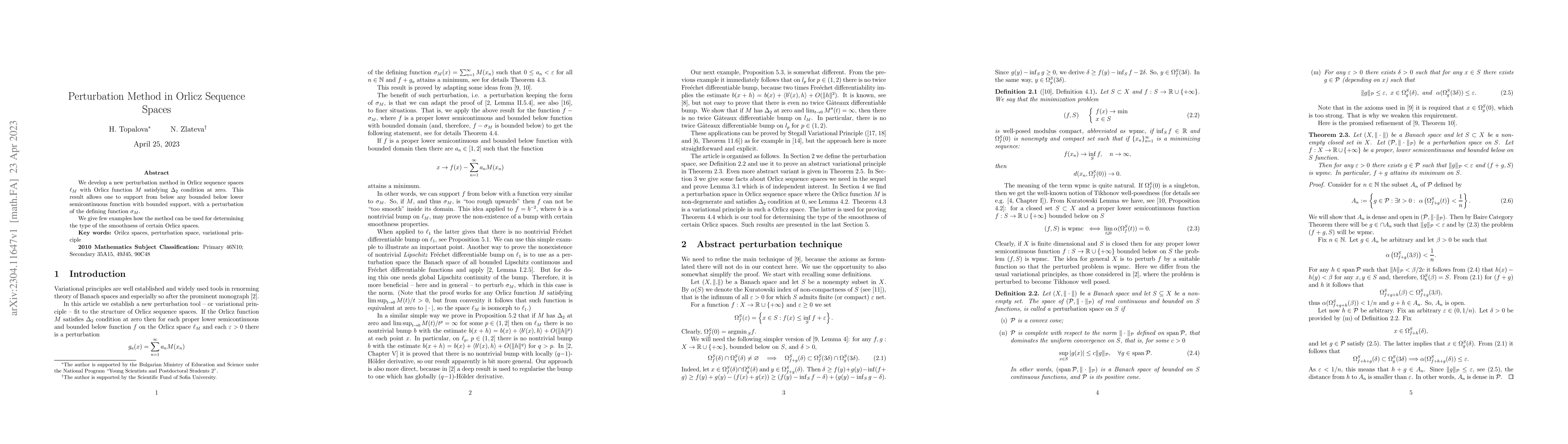 Thumbnail for Perturbation Method in Orlicz Sequence Spaces