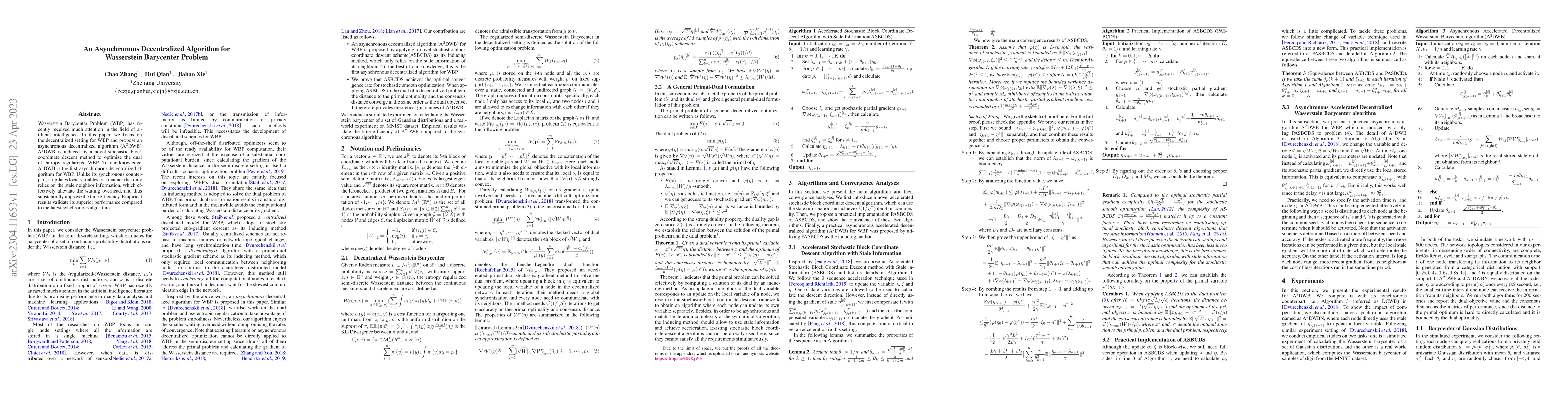 Thumbnail for An Asynchronous Decentralized Algorithm for Wasserstein Barycenter
  Problem