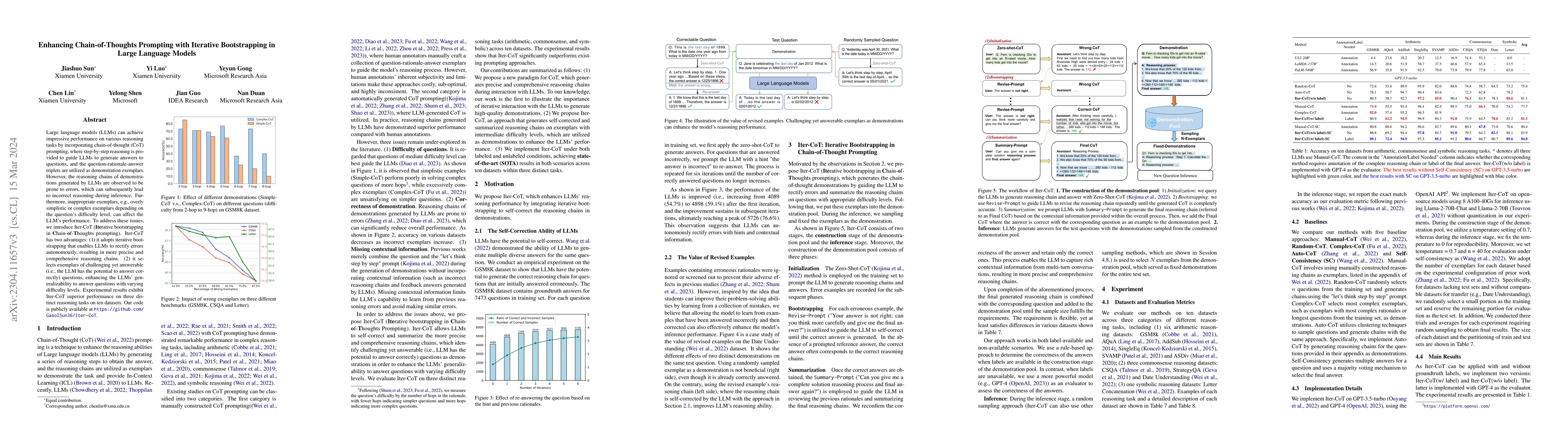 Thumbnail for Enhancing Chain-of-Thoughts Prompting with Iterative Bootstrapping in
  Large Language Models