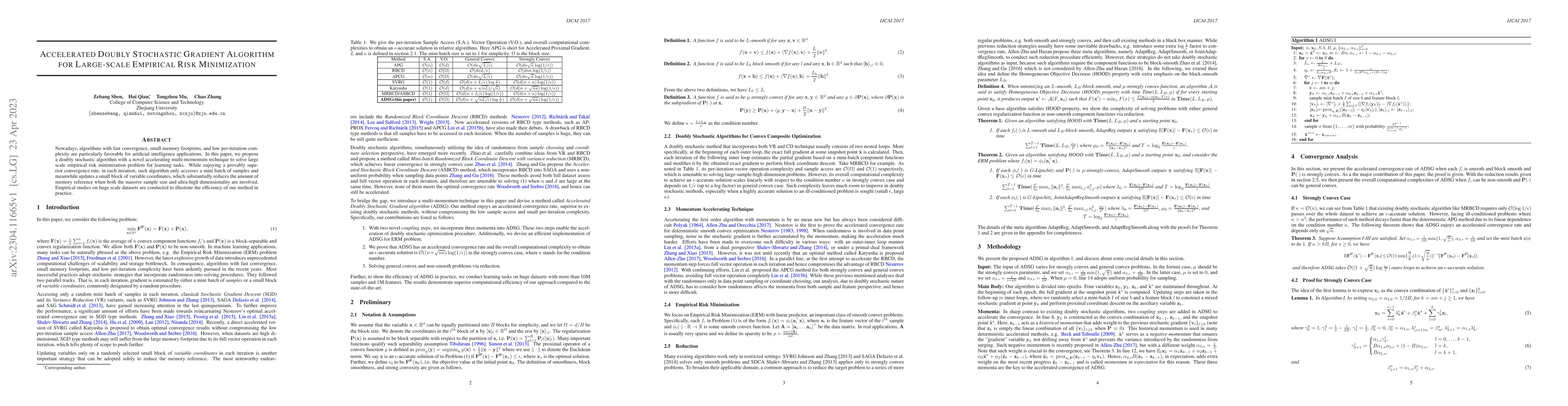 Thumbnail for Accelerated Doubly Stochastic Gradient Algorithm for Large-scale
  Empirical Risk Minimization