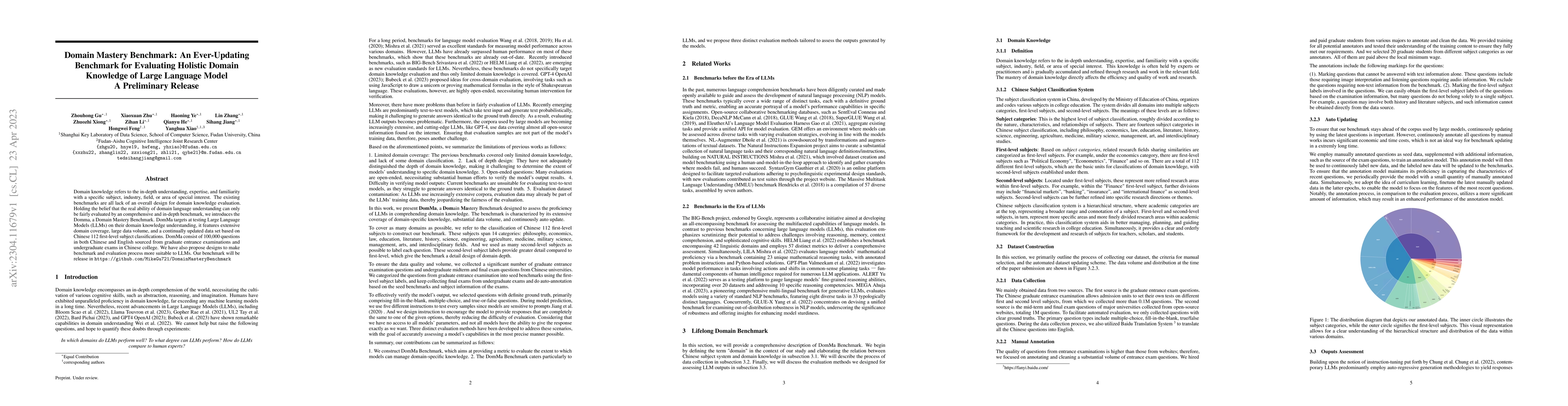 Thumbnail for Domain Mastery Benchmark: An Ever-Updating Benchmark for Evaluating
  Holistic Domain Knowledge of Large Language Model--A Preliminary Release