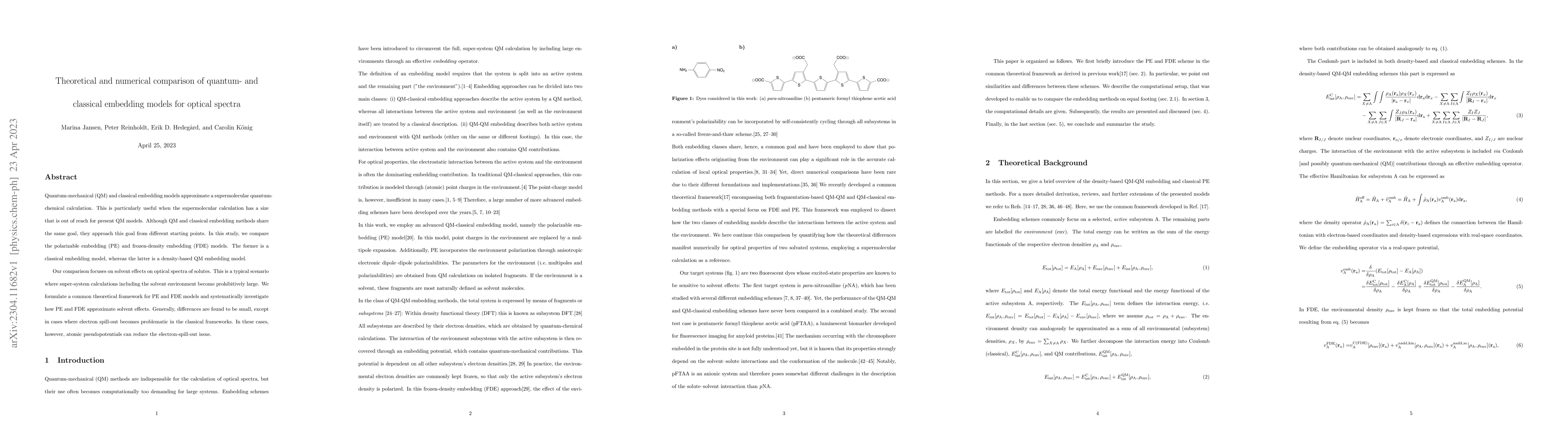 Thumbnail for Theoretical and numerical comparison of quantum- and classical embedding
  models for optical spectra