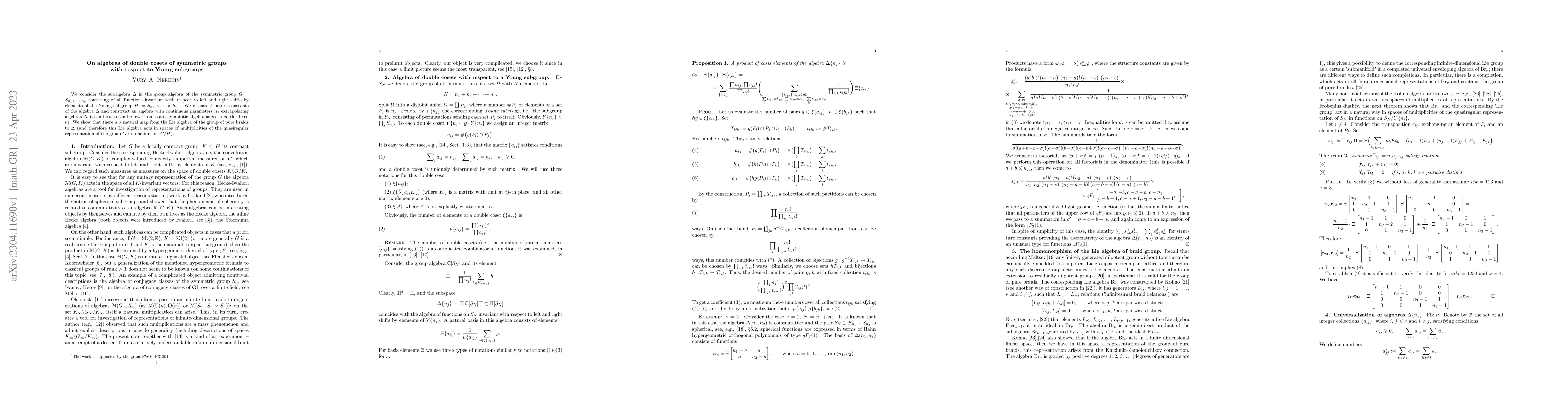 Thumbnail for On algebras of double cosets of symmetric groups with respect to Young
  subgroups
