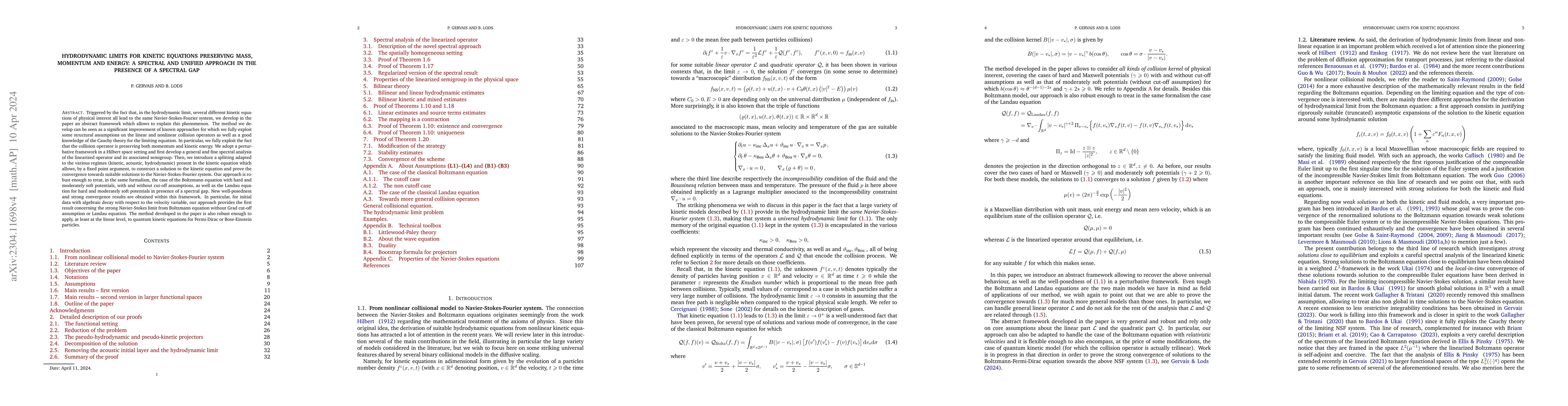 Thumbnail for Hydrodynamic limits for kinetic equations preserving mass, momentum and
  energy: a spectral and unified approach in the presence of a spectral gap