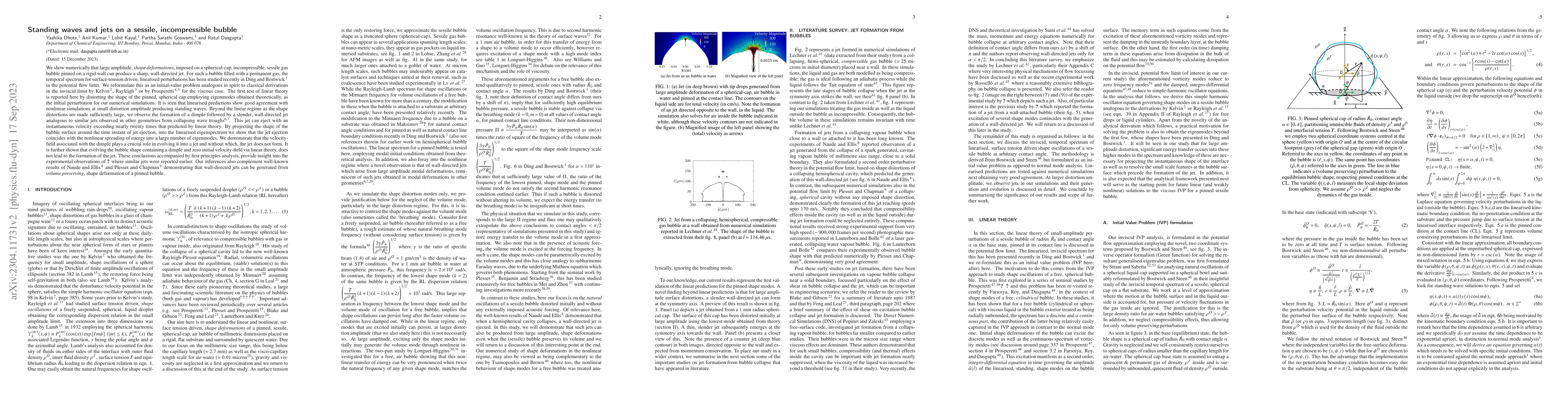 Thumbnail for Standing waves and jets on a sessile, incompressible bubble