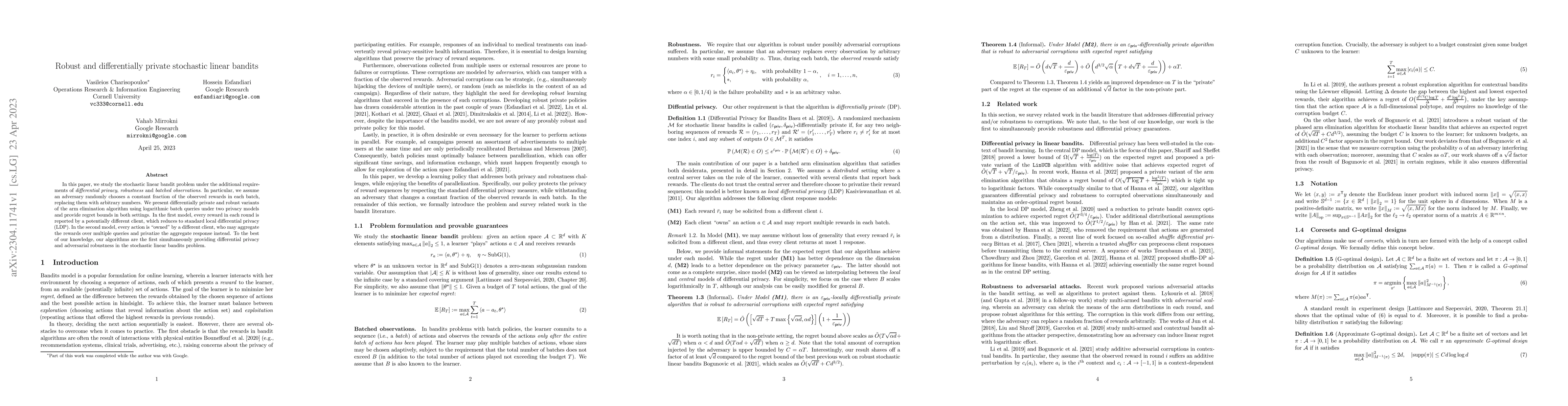 Thumbnail for Robust and differentially private stochastic linear bandits