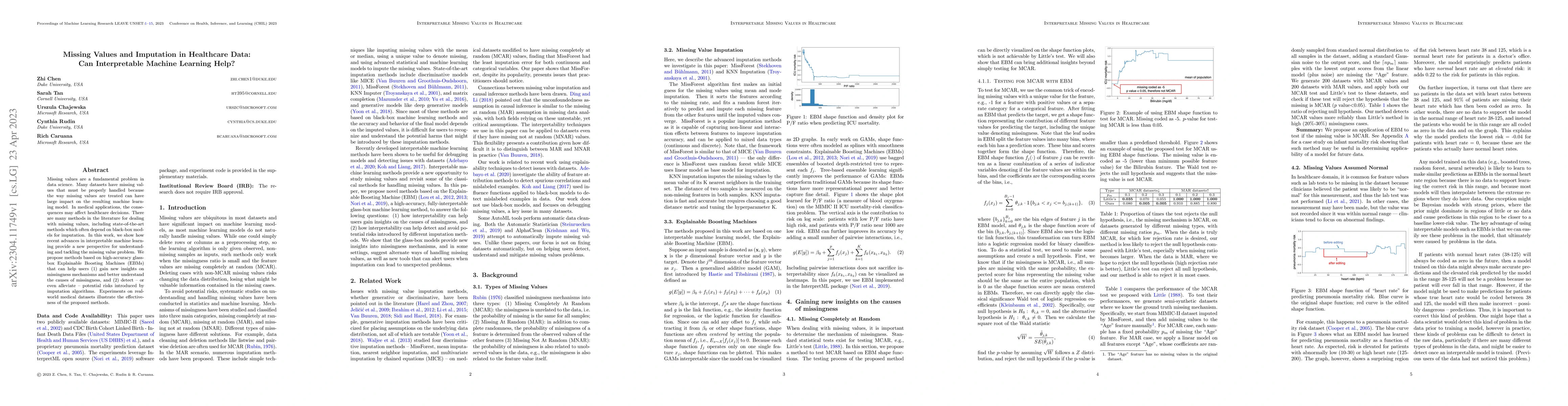 Thumbnail for Missing Values and Imputation in Healthcare Data: Can Interpretable
  Machine Learning Help?