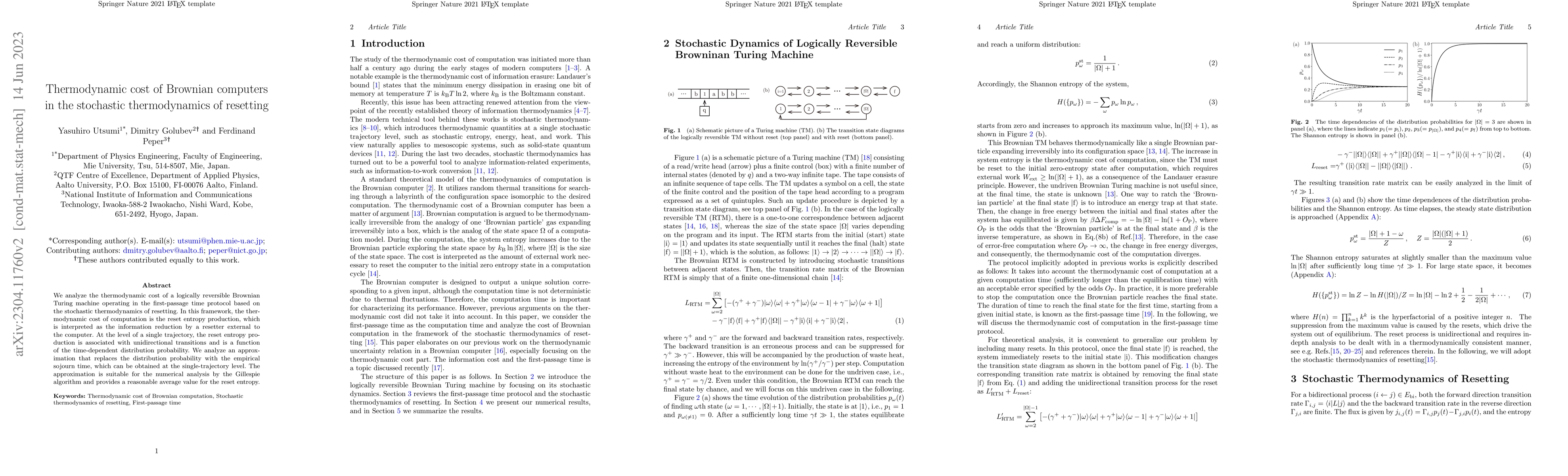 Thumbnail for Thermodynamic cost of Brownian computers in the stochastic
  thermodynamics of resetting