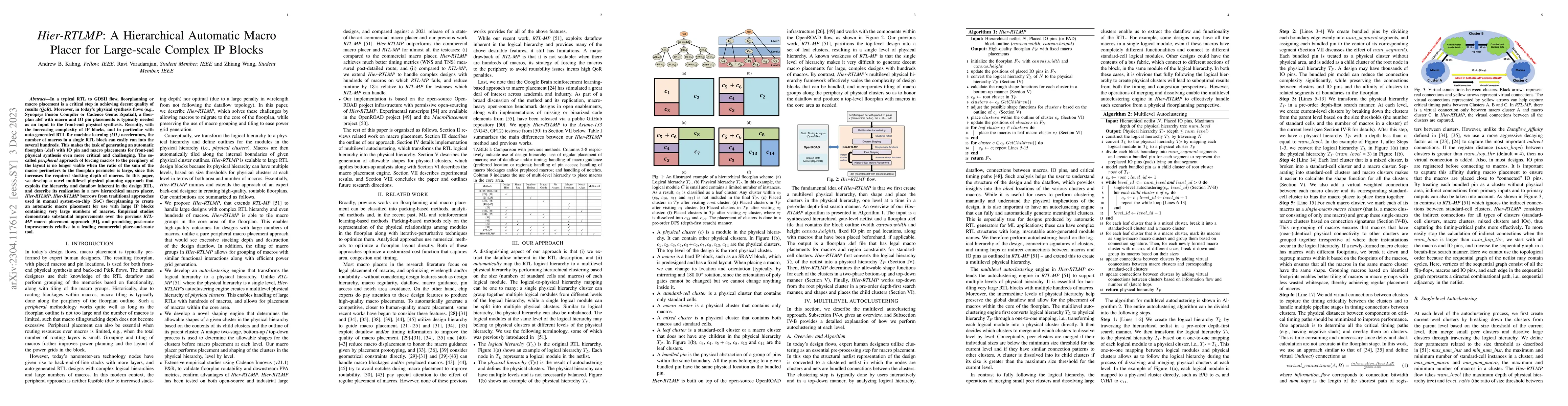 Thumbnail for Hier-RTLMP: A Hierarchical Automatic Macro Placer for Large-scale
  Complex IP Blocks