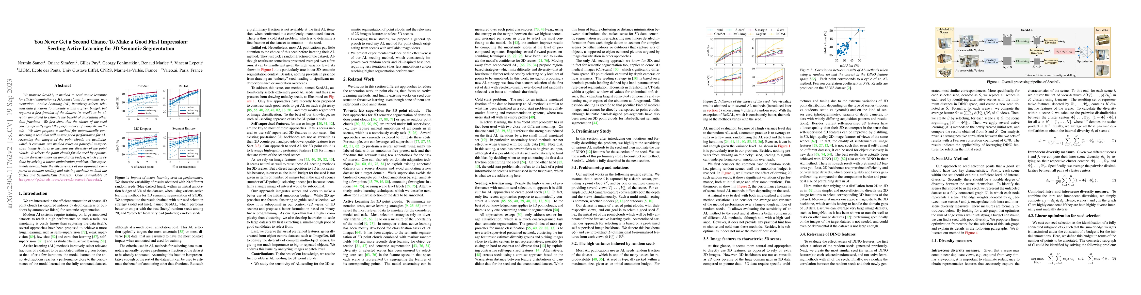 Thumbnail for You Never Get a Second Chance To Make a Good First Impression: Seeding
  Active Learning for 3D Semantic Segmentation