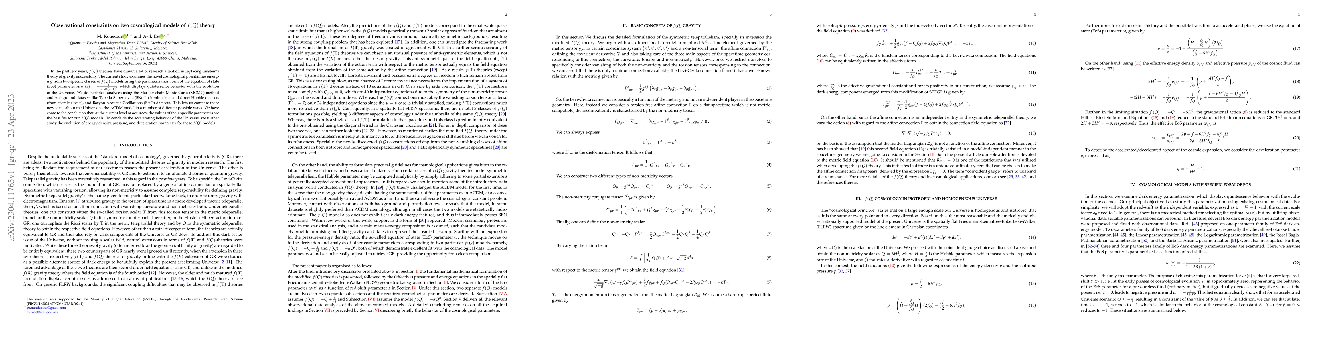 Thumbnail for Observational constraints on two cosmological models of $f(Q)$ theory