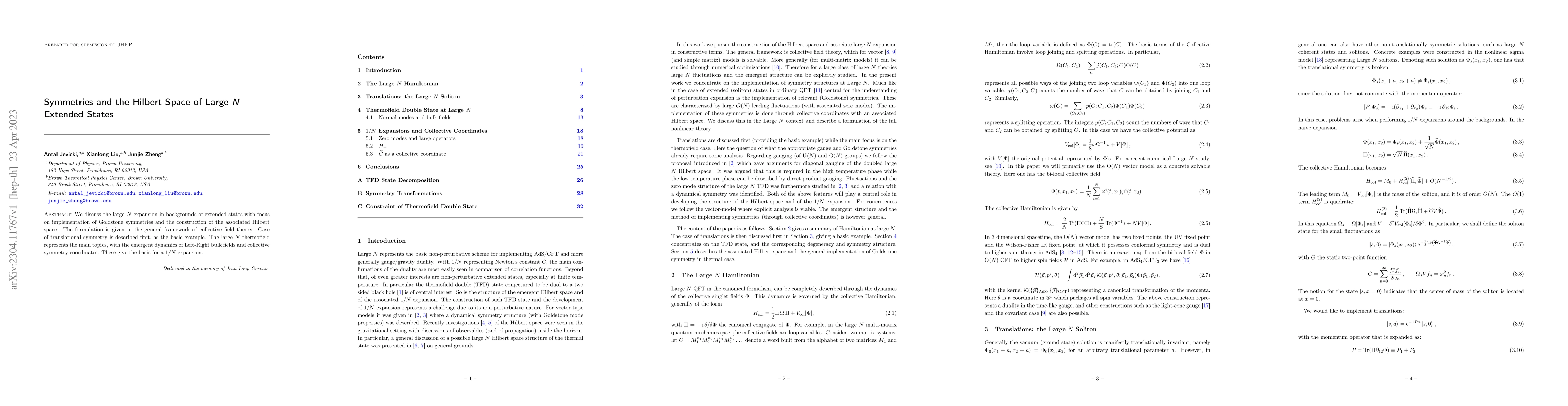 Thumbnail for Symmetries and the Hilbert Space of Large $N$ Extended States
