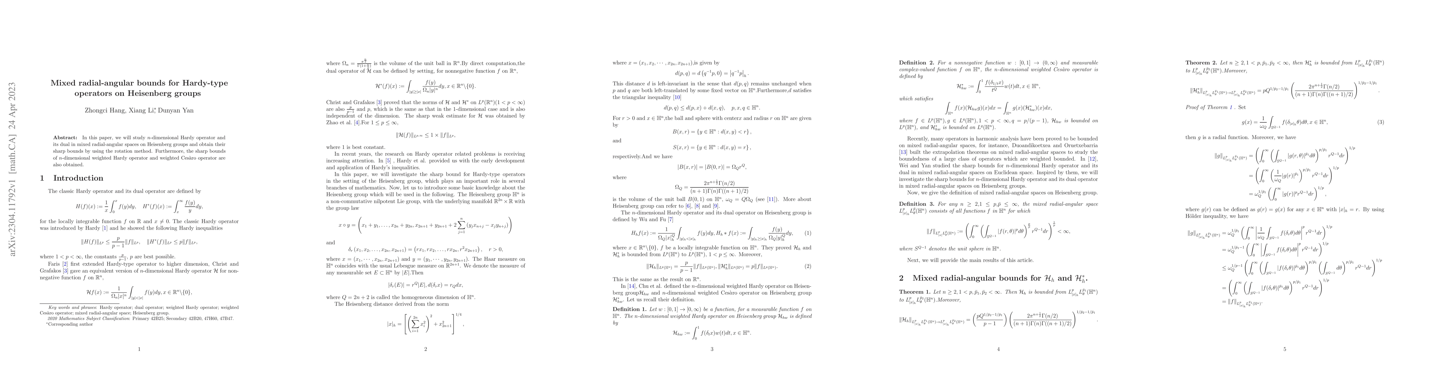 Thumbnail for Mixed radial-angular bounds for Hardy-type operators on Heisenberg
  groups