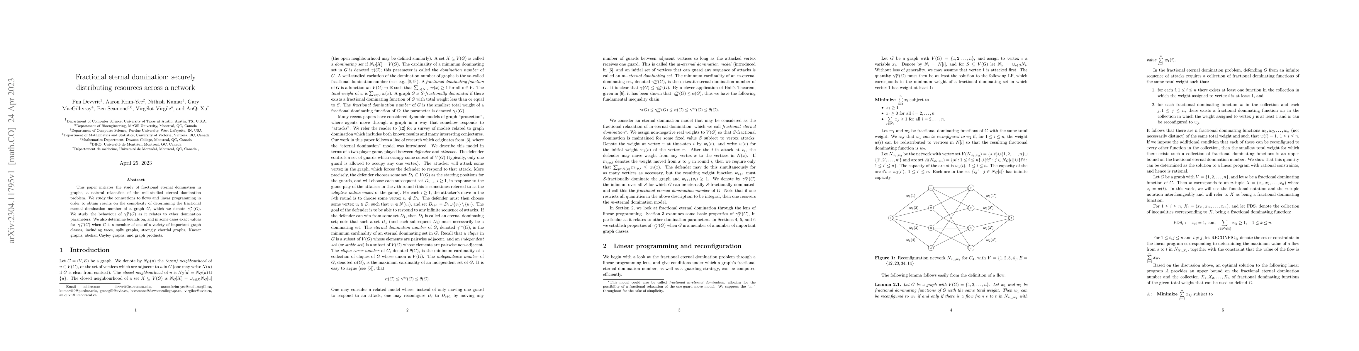 Thumbnail for Fractional eternal domination: securely distributing resources across a
  network