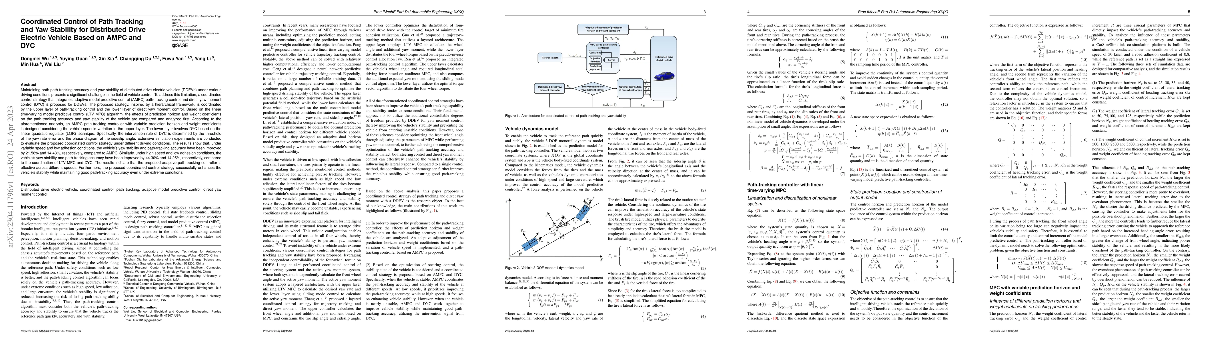 Thumbnail for Coordinated Control of Path Tracking and Yaw Stability for Distributed
  Drive Electric Vehicle Based on AMPC and DYC