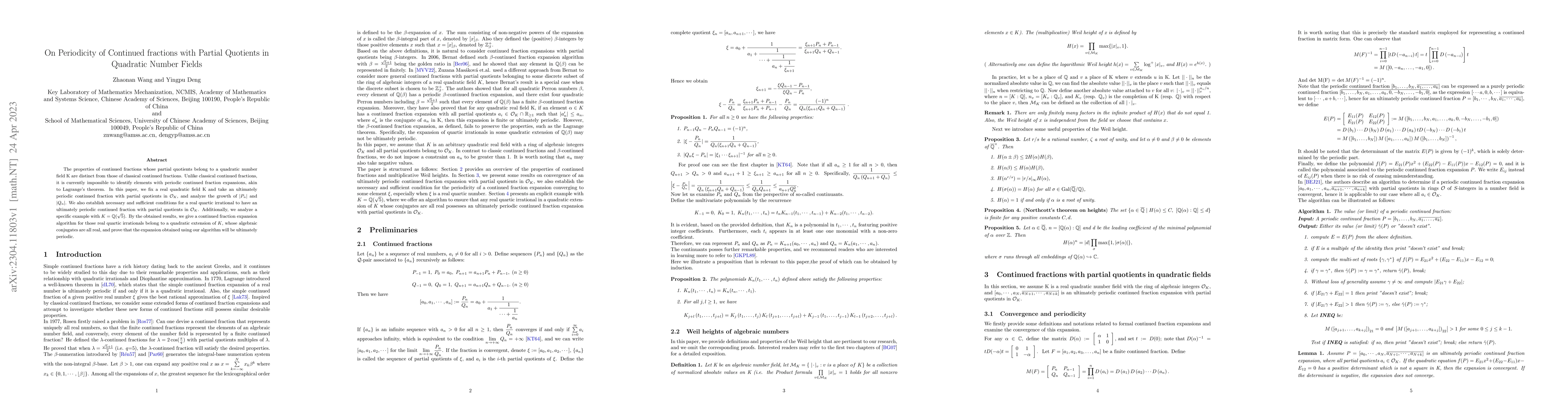 Thumbnail for On Periodicity of Continued fractions with Partial Quotients in
  Quadratic Number Fields