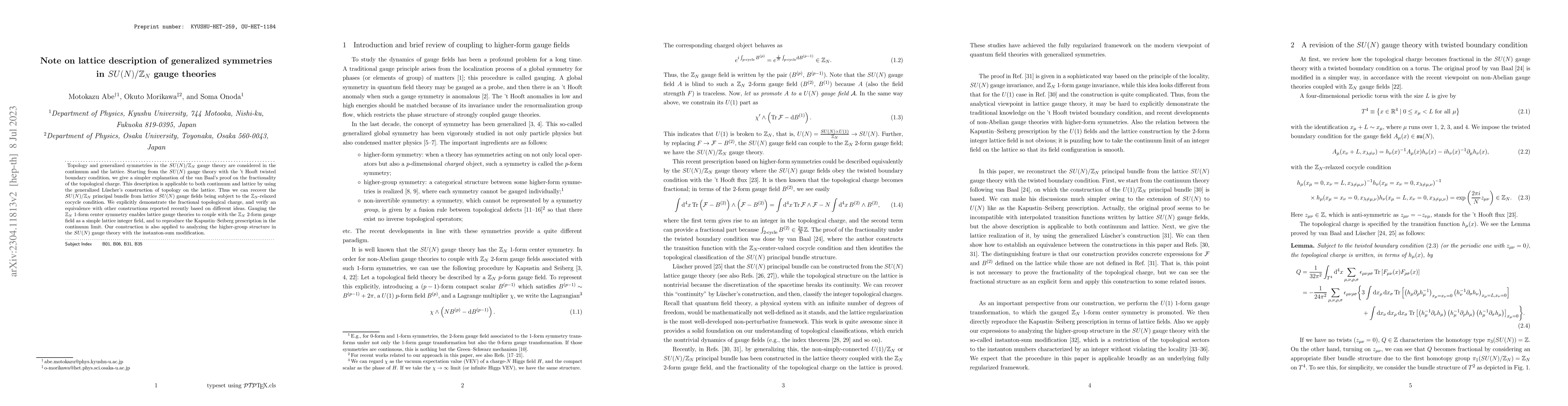Thumbnail for Note on lattice description of generalized symmetries in
  $SU(N)/\mathbb{Z}_N$ gauge theories