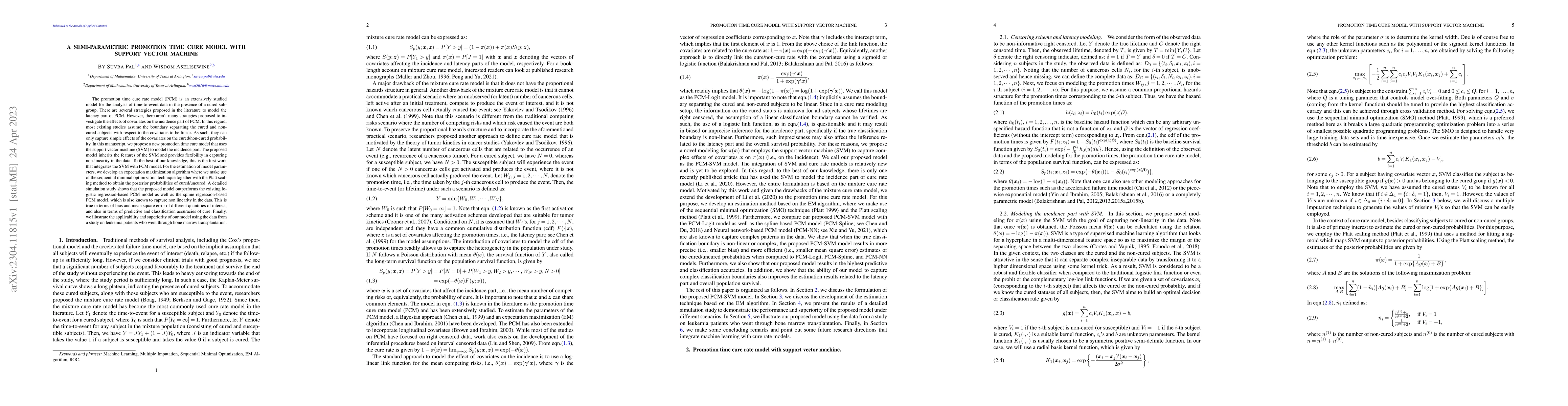 Thumbnail for A Semi-parametric Promotion Time Cure Model with Support Vector Machine