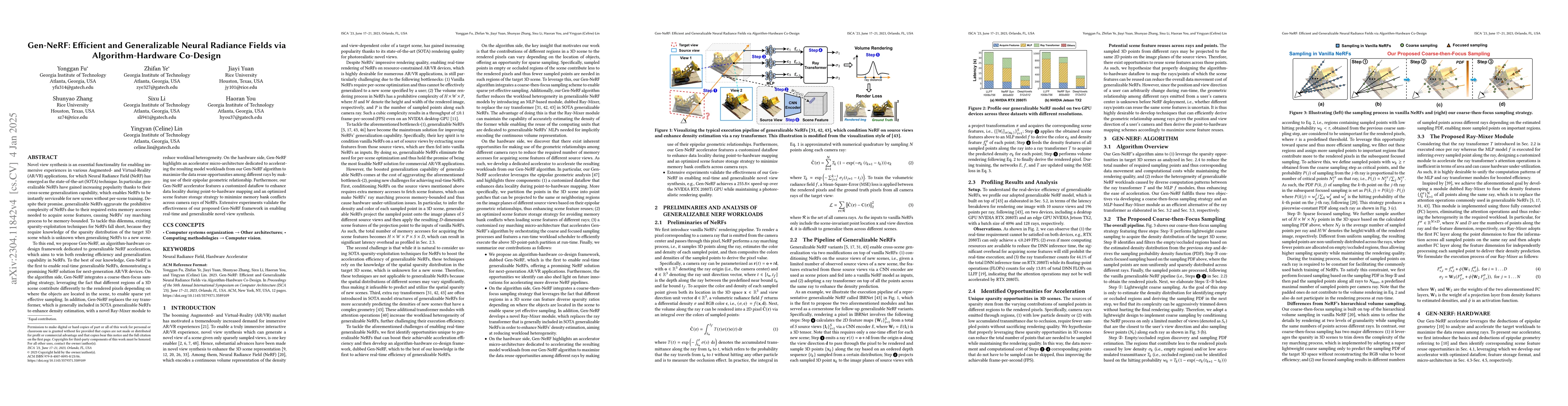 Thumbnail for Gen-NeRF: Efficient and Generalizable Neural Radiance Fields via
  Algorithm-Hardware Co-Design