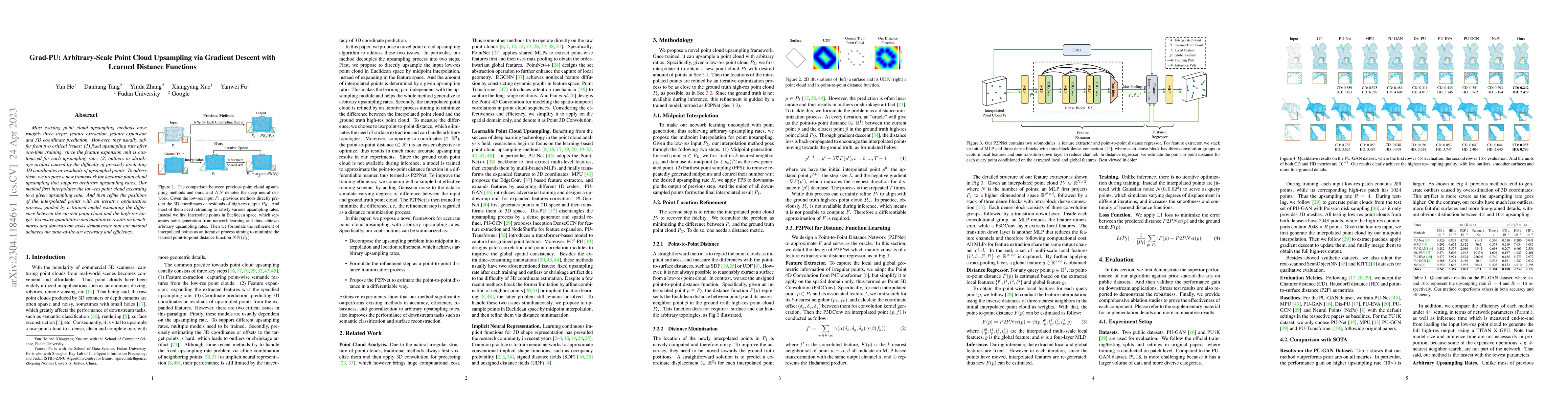 Thumbnail for Grad-PU: Arbitrary-Scale Point Cloud Upsampling via Gradient Descent
  with Learned Distance Functions
