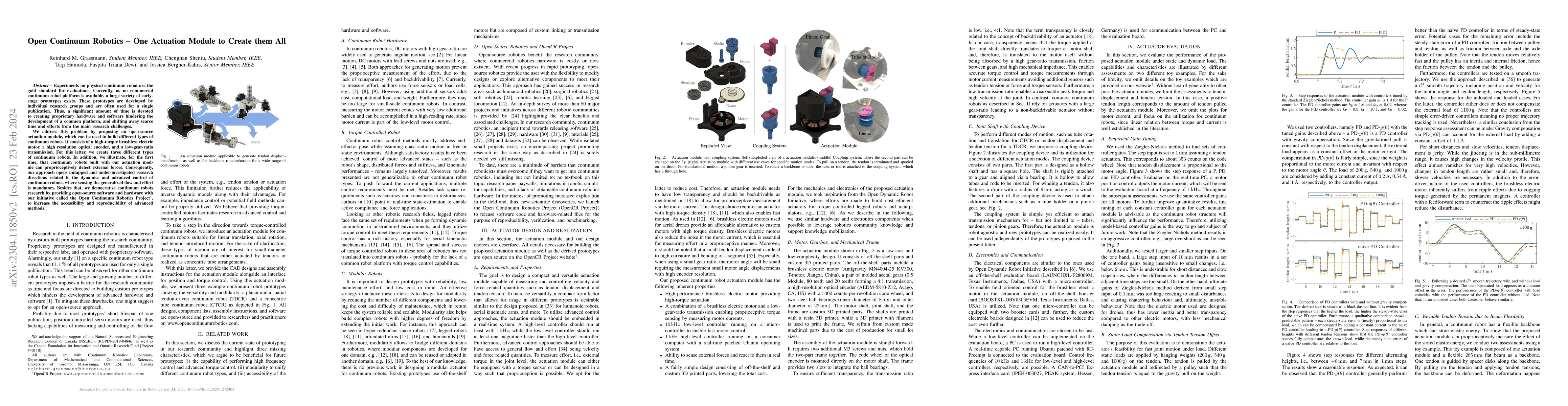 Thumbnail for Open Continuum Robotics -- One Actuation Module to Create them All