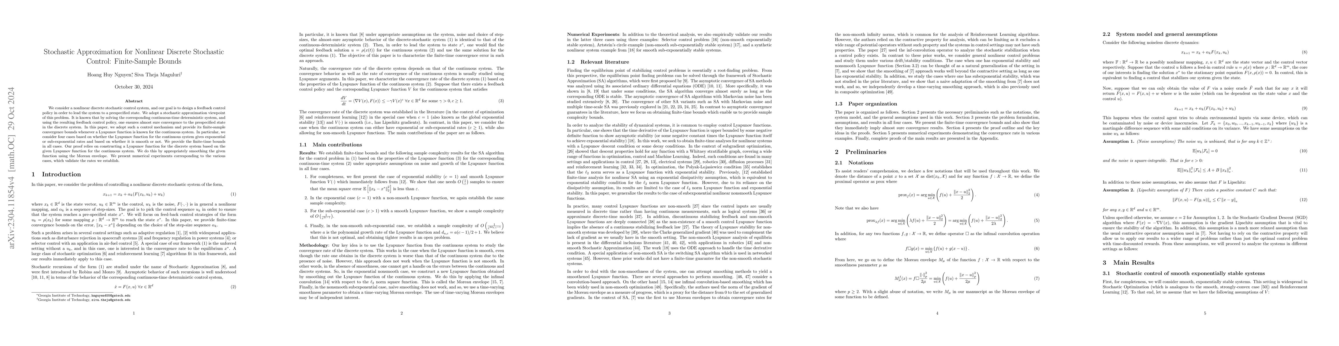 Thumbnail for Stochastic Approximation for Nonlinear Discrete Stochastic Control:
  Finite-Sample Bounds