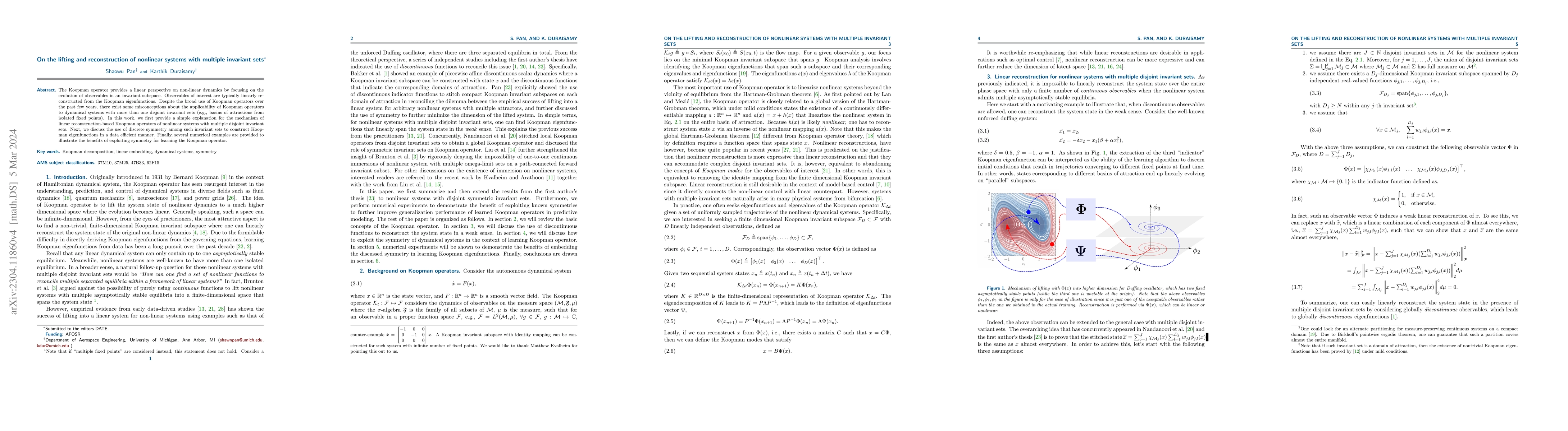 Thumbnail for On the lifting and reconstruction of nonlinear systems with multiple
  invariant sets