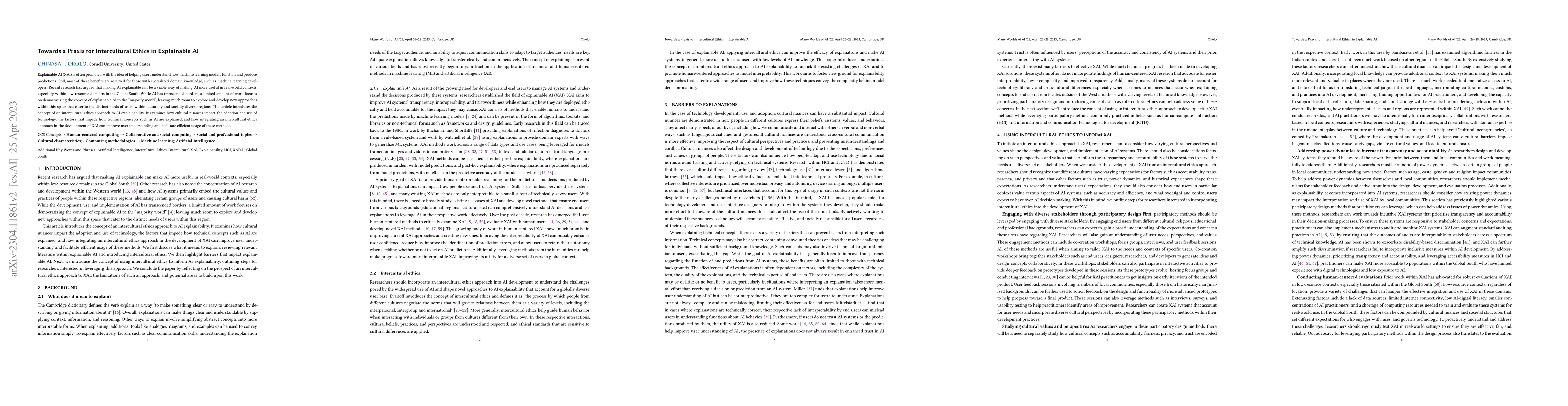 Thumbnail for Towards a Praxis for Intercultural Ethics in Explainable AI