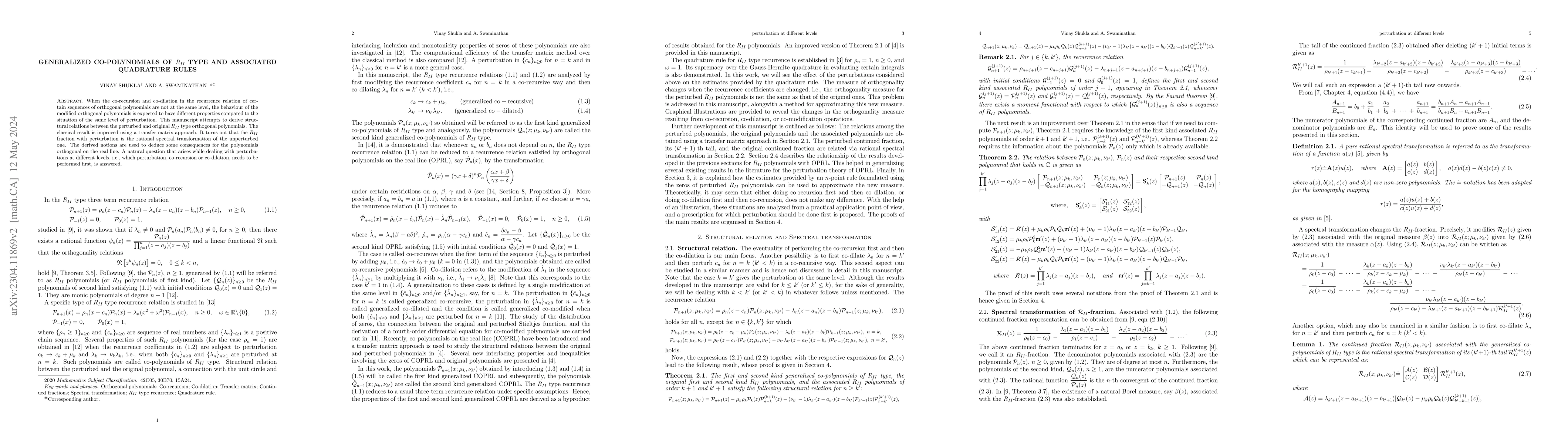 Thumbnail for Generalized co-polynomials of $R_{II}$ type and associated quadrature
  rules