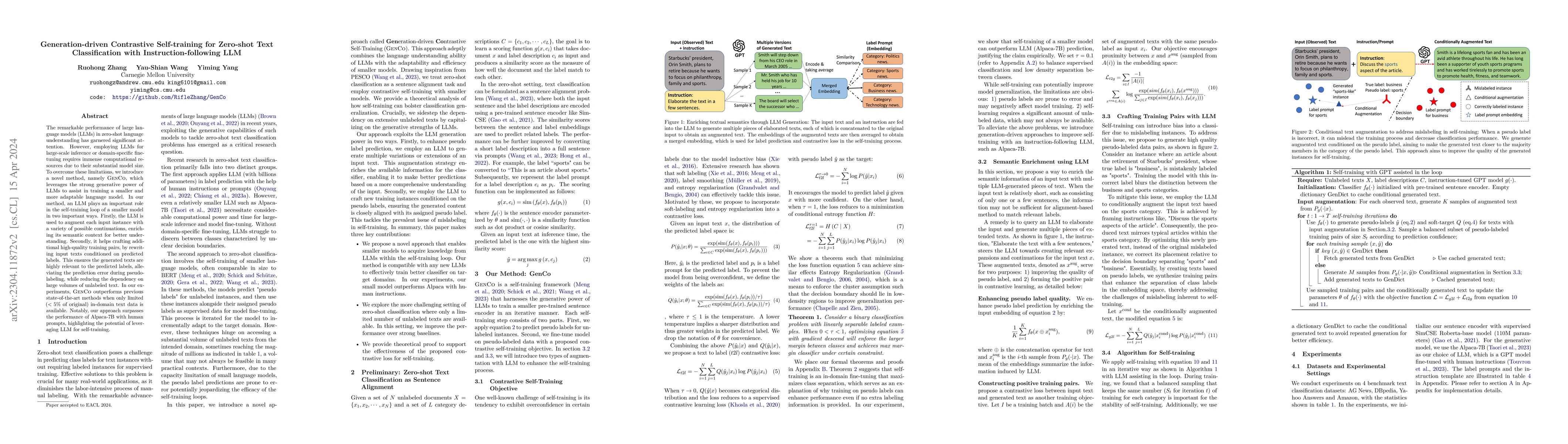 Thumbnail for Generation-driven Contrastive Self-training for Zero-shot Text
  Classification with Instruction-following LLM