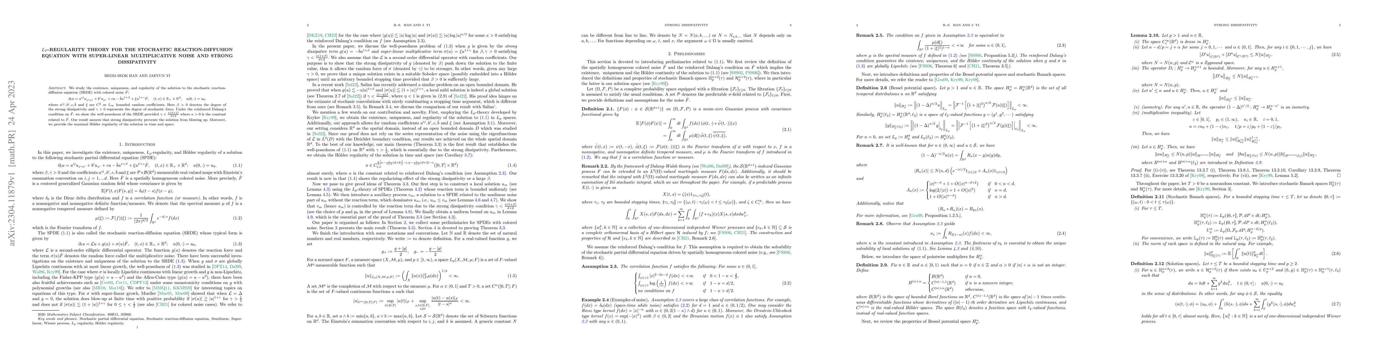 Thumbnail for $L_p$-regularity theory for the stochastic reaction-diffusion equation
  with super-linear multiplicative noise and strong dissipativity