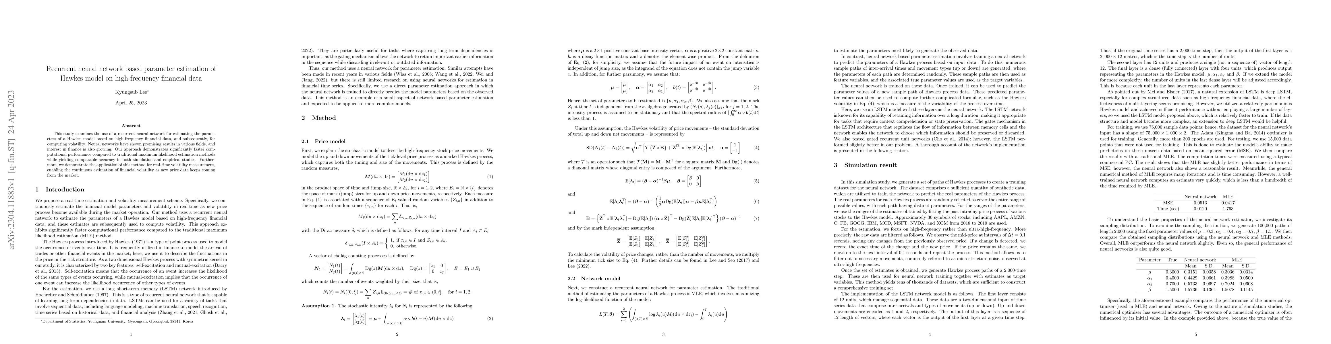 Thumbnail for Recurrent neural network based parameter estimation of Hawkes model on
  high-frequency financial data