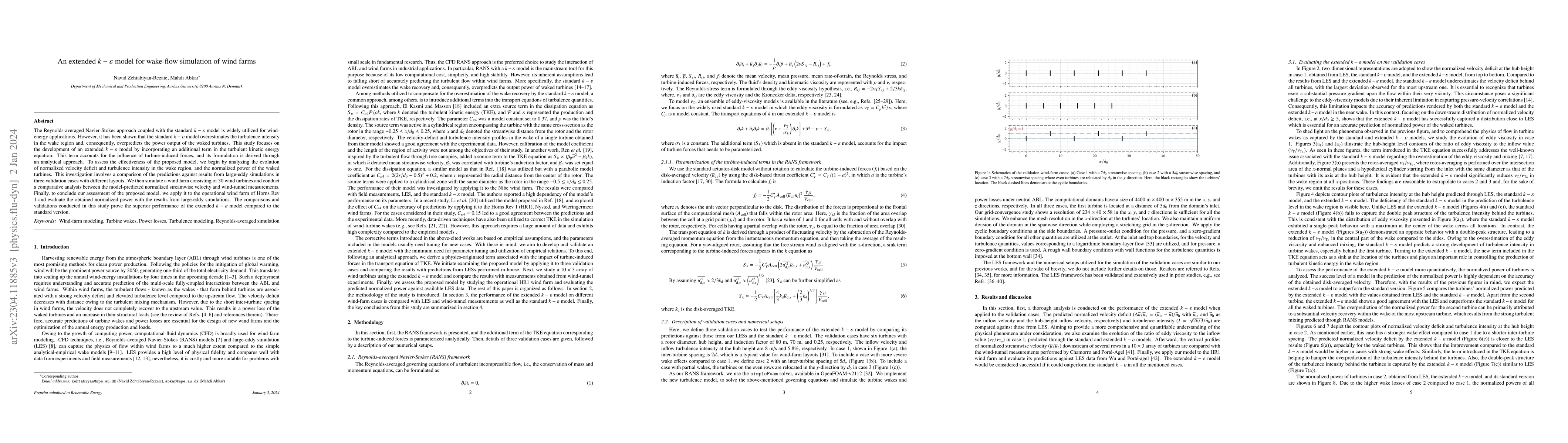 Thumbnail for An extended $k-\varepsilon$ model for wake-flow simulation of wind farms