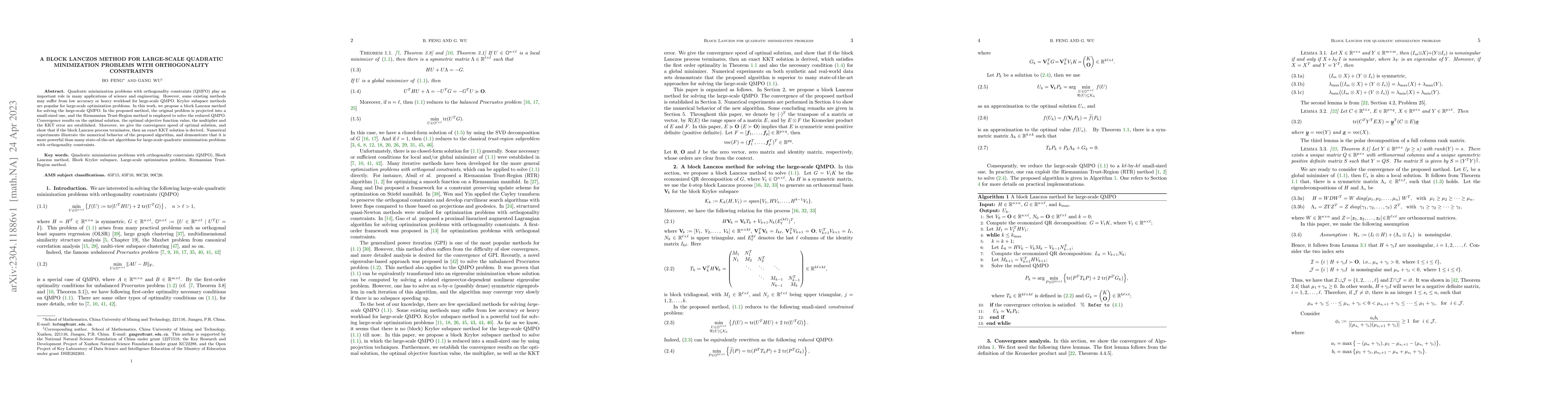 Thumbnail for A block Lanczos method for large-scale quadratic minimization problems
  with orthogonality constraints
