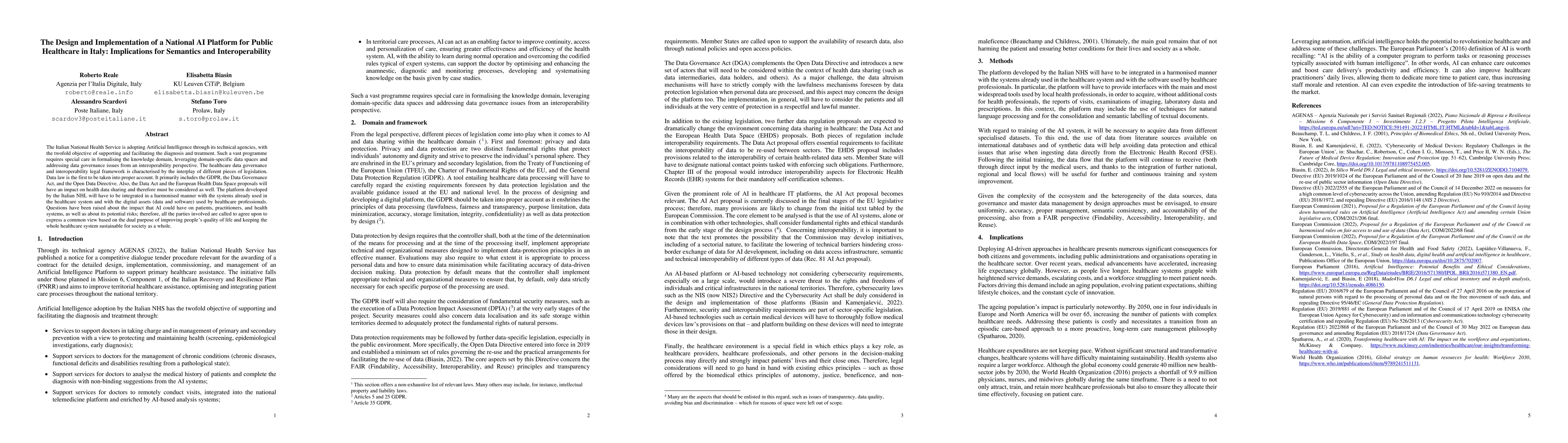 Thumbnail for The Design and Implementation of a National AI Platform for Public
  Healthcare in Italy: Implications for Semantics and Interoperability