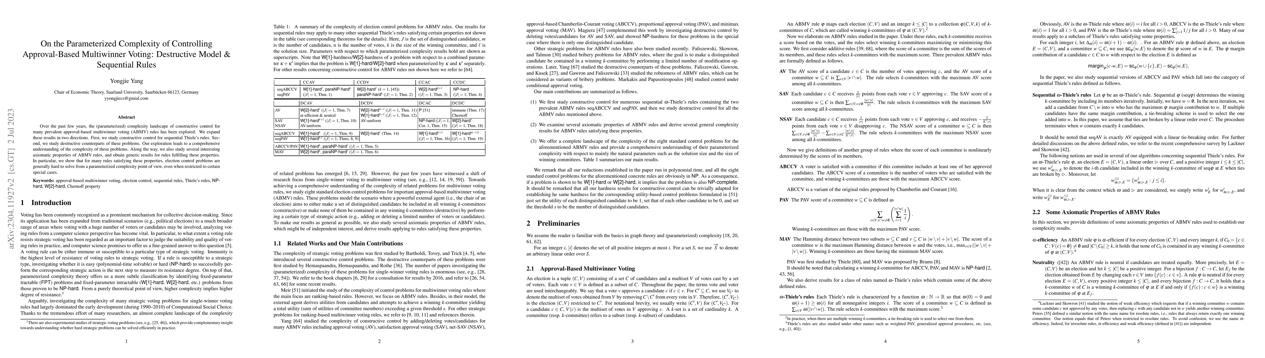 Thumbnail for On the Parameterized Complexity of Controlling Approval-Based
  Multiwinner Voting: Destructive Model \& Sequential Rules