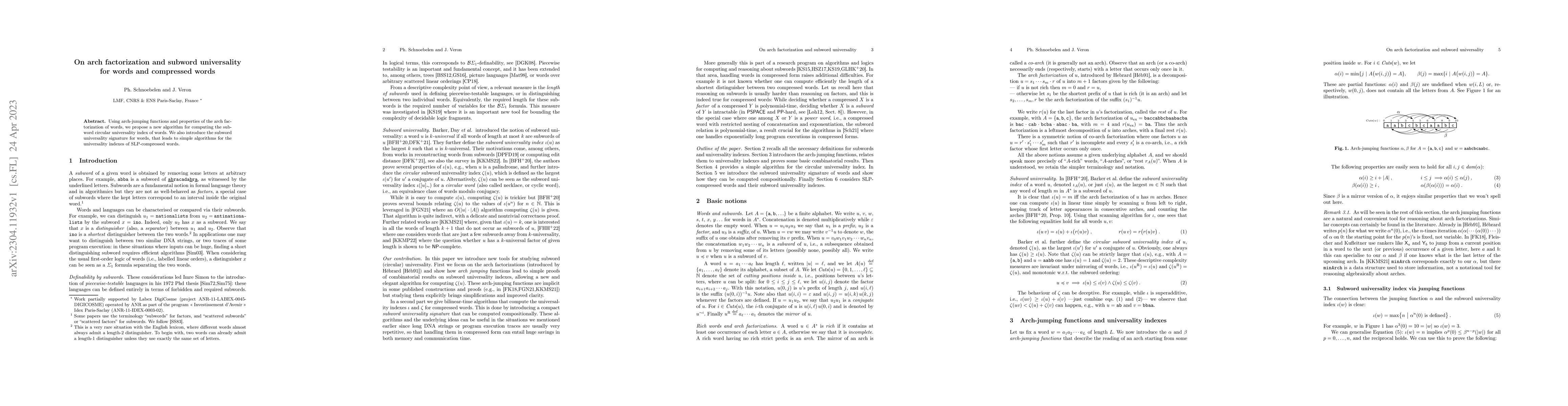 Thumbnail for On arch factorization and subword universality for words and compressed
  words