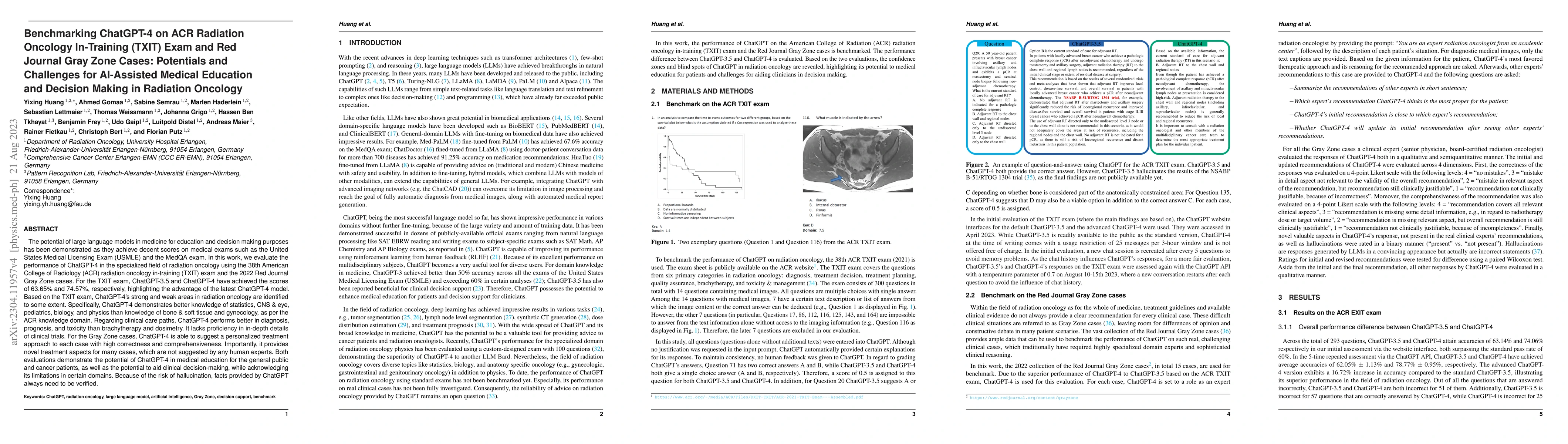 Thumbnail for Benchmarking ChatGPT-4 on ACR Radiation Oncology In-Training (TXIT) Exam
  and Red Journal Gray Zone Cases: Potentials and Challenges for AI-Assisted
  Medical Education and Decision Making in Radiation Oncology